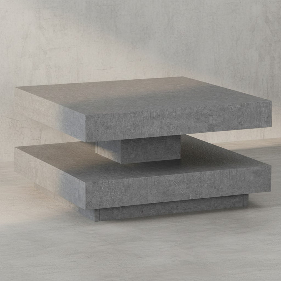 Couchtisch 60x60x34 cm Sandfarben Sofatisch in Stein-Optik Modern - Design Wohnzimmertisch mit Stauraum Quadratisch - Loungetisch  - Kaffeetisch Klein_