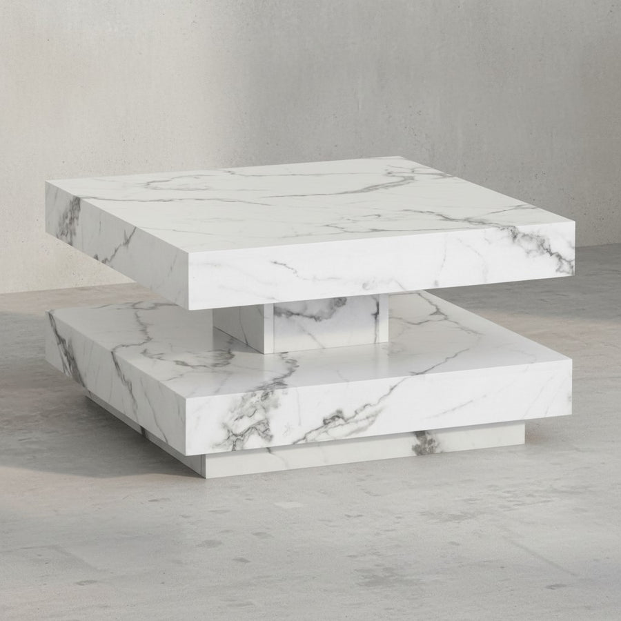 Couchtisch 60x60x34 cm Sandfarben Sofatisch in Stein-Optik Modern - Design Wohnzimmertisch mit Stauraum Quadratisch - Loungetisch  - Kaffeetisch Klein_