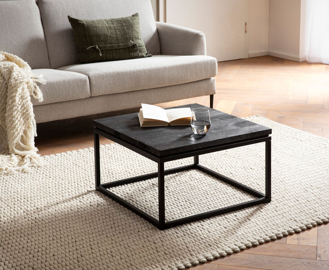 Couchtisch aus Mango Massivholz und Metall, Quadratisch, Natürliche Holzmaserung, Moderner Stil