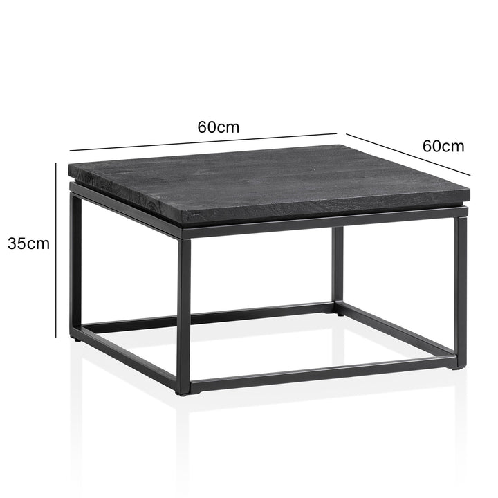 Couchtisch aus Mango Massivholz und Metall, Quadratisch, Natürliche Holzmaserung, Moderner Stil
