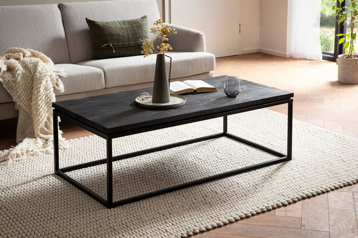Couchtisch aus Mango Massivholz und Metall, Quadratisch, Natürliche Holzmaserung, Moderner Stil