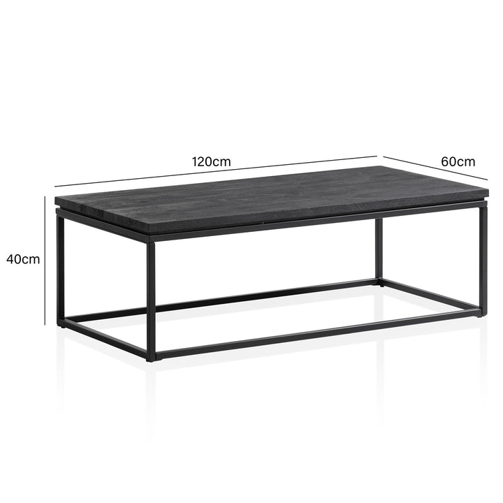 Couchtisch aus Mango Massivholz und Metall, Quadratisch, Natürliche Holzmaserung, Moderner Stil
