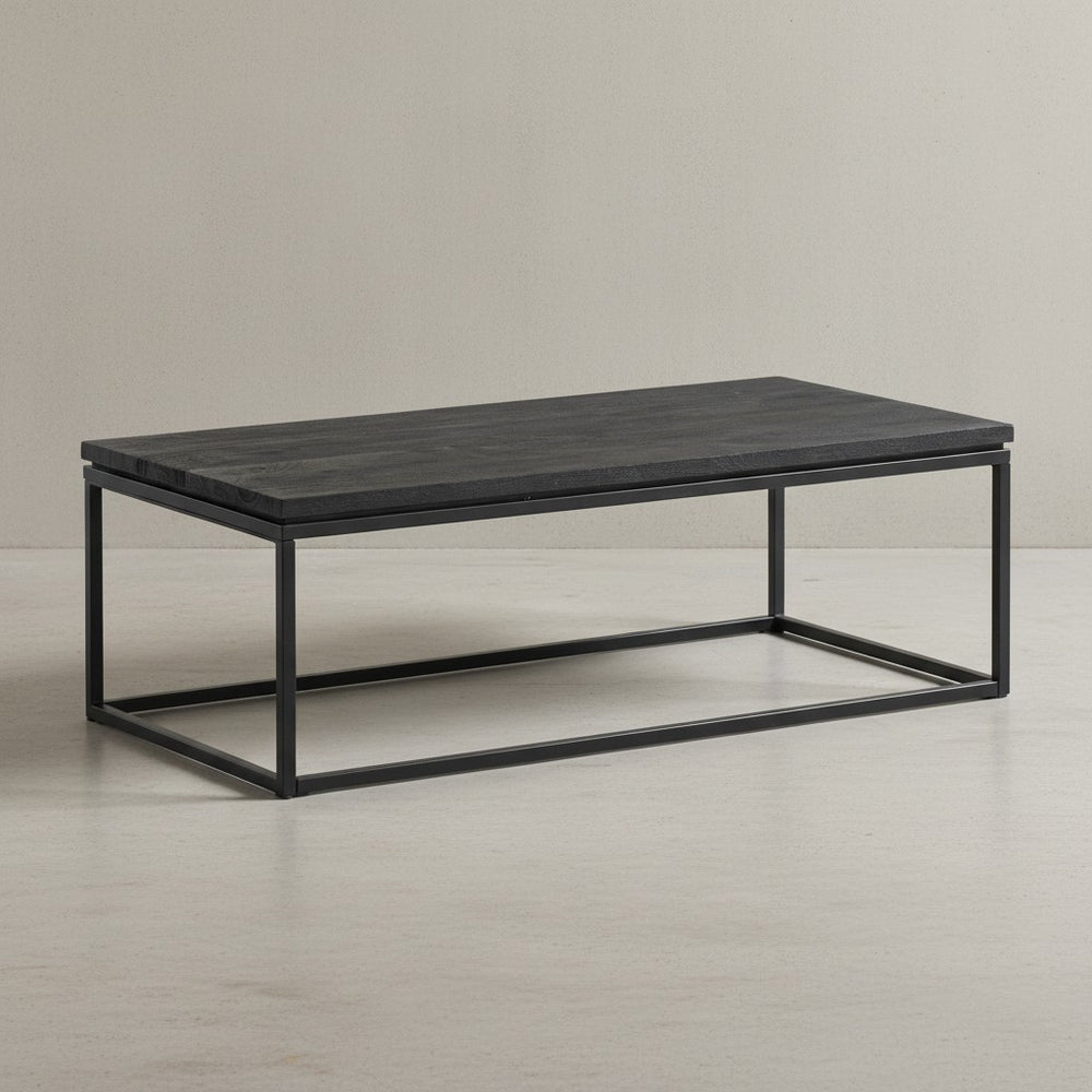 Couchtisch 60x60x35 cm Mango Massivholz / Metall Sofatisch Quadratisch - Design Wohnzimmertisch mit natürlicher Holzmaserung - Kaffeetisch Wohnzimmer Modern_