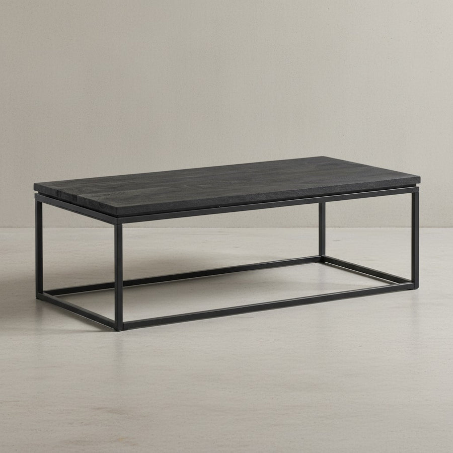 Couchtisch 60x60x35 cm Mango Massivholz / Metall Sofatisch Quadratisch - Design Wohnzimmertisch mit natürlicher Holzmaserung - Kaffeetisch Wohnzimmer Modern_