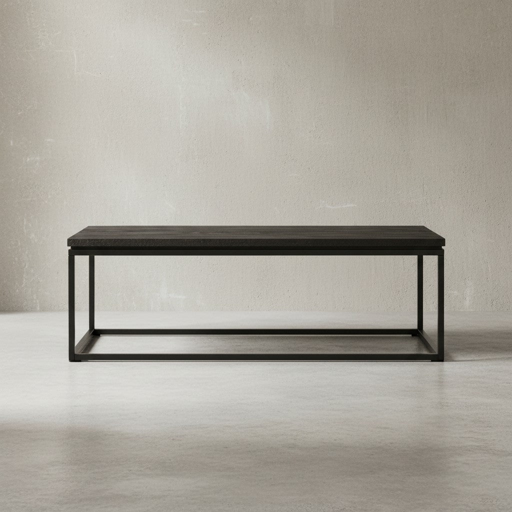 Couchtisch 60x60x35 cm Mango Massivholz / Metall Sofatisch Quadratisch - Design Wohnzimmertisch mit natürlicher Holzmaserung - Kaffeetisch Wohnzimmer Modern_