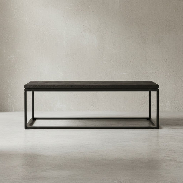 Couchtisch 60x60x35 cm Mango Massivholz / Metall Sofatisch Quadratisch - Design Wohnzimmertisch mit natürlicher Holzmaserung - Kaffeetisch Wohnzimmer Modern_