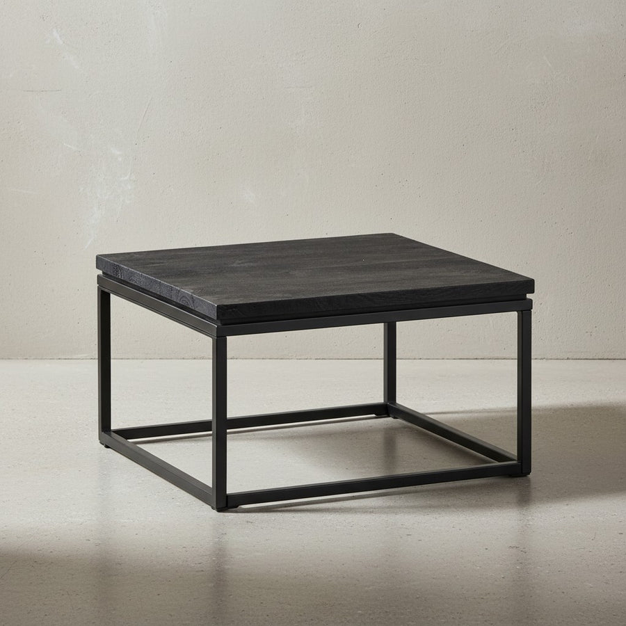 Couchtisch 60x60x35 cm Mango Massivholz / Metall Sofatisch Quadratisch - Design Wohnzimmertisch mit natürlicher Holzmaserung - Kaffeetisch Wohnzimmer Modern_