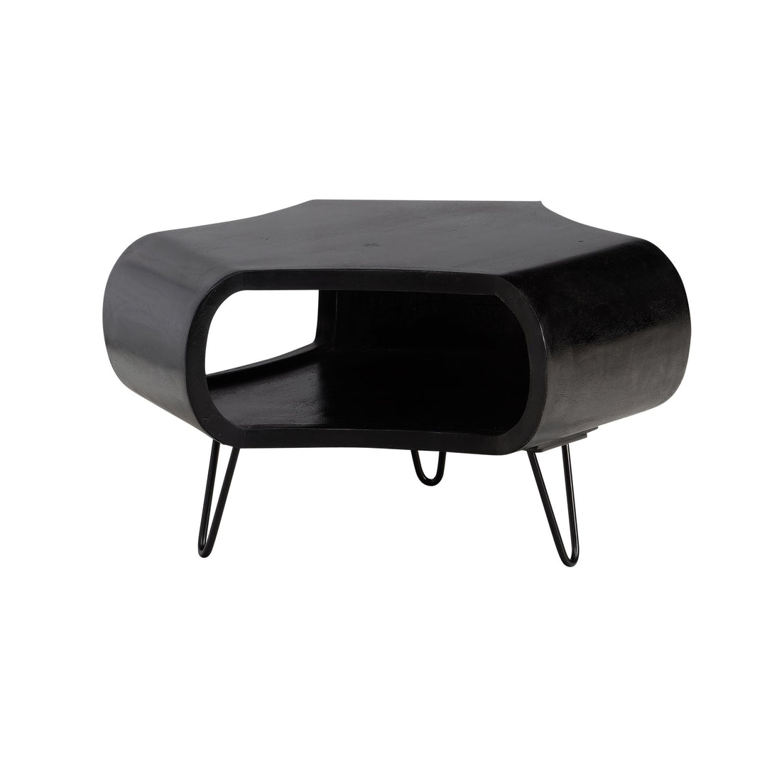 Couchtisch Schwarz Massivholz Mango mit Stauraum 60x60x35 cm Haarnadelbeine