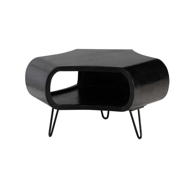 Couchtisch Schwarz Massivholz Mango mit Stauraum 60x60x35 cm Haarnadelbeine