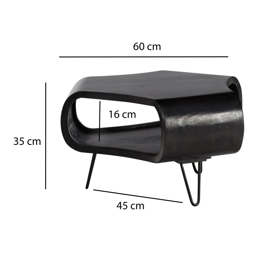 Couchtisch Schwarz Massivholz Mango mit Stauraum 60x60x35 cm Haarnadelbeine