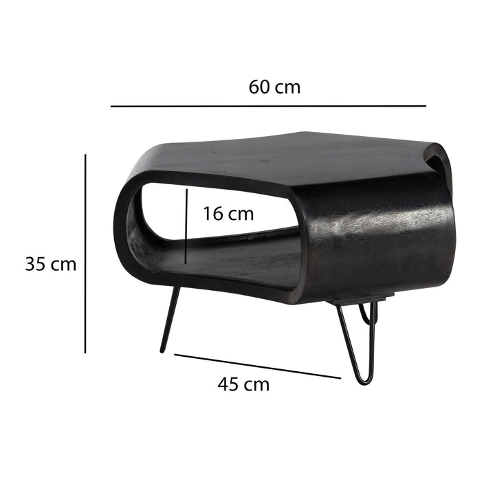 Couchtisch Schwarz Massivholz Mango mit Stauraum 60x60x35 cm Haarnadelbeine