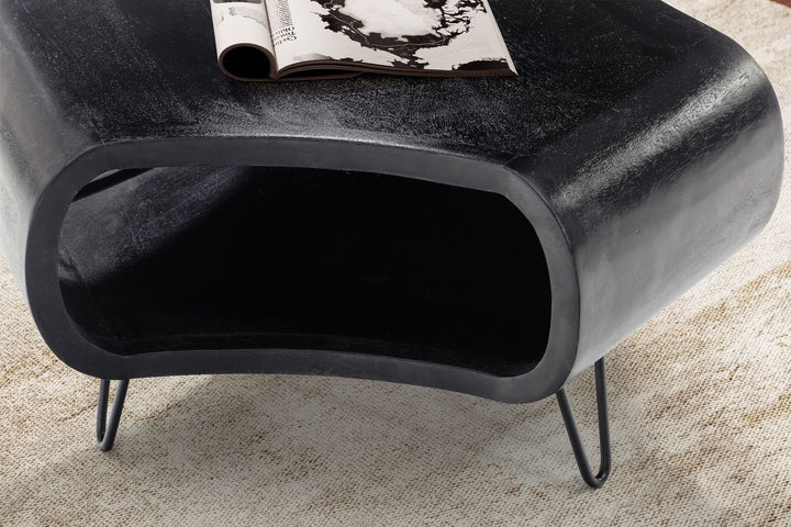 Couchtisch Schwarz Massivholz Mango mit Stauraum 60x60x35 cm Haarnadelbeine