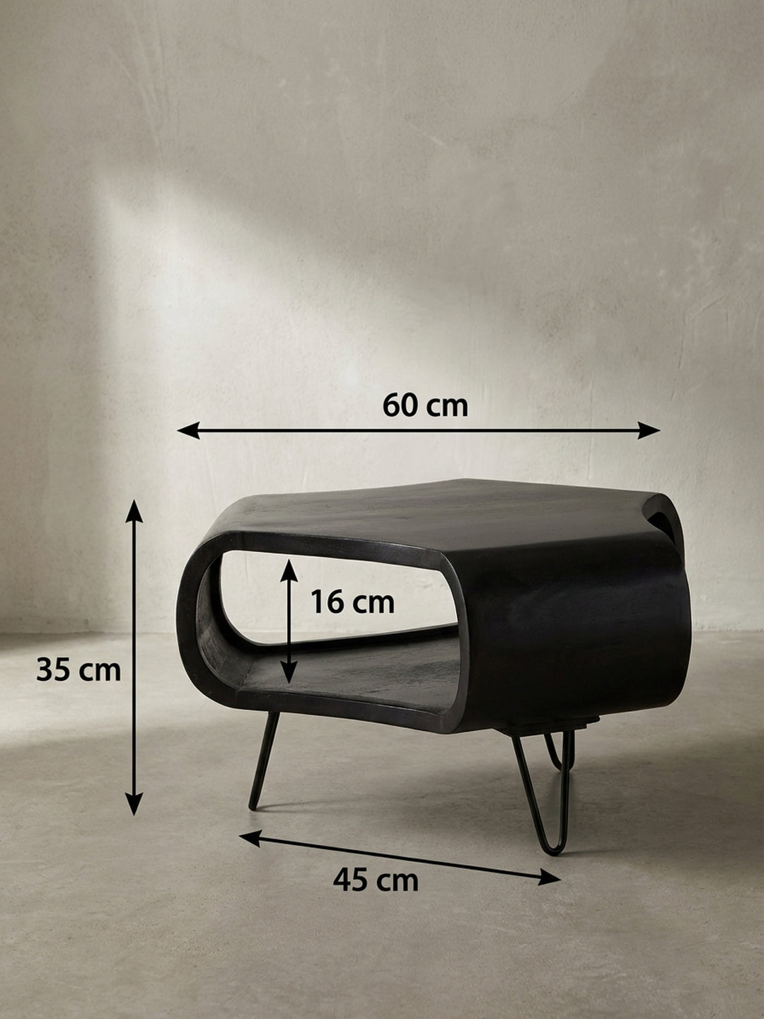 Technische Zeichnung des Couchtisches mit exakten Maßen: Breite 60 cm, Tiefe 60 cm und Höhe 35 cm, zur perfekten Raumplanung für Ihr Wohnzimmer._