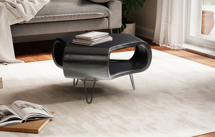 Couchtisch Schwarz Massivholz Mango mit Stauraum 60x60x35 cm Haarnadelbeine