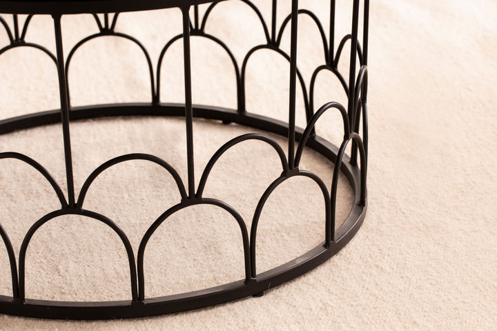 Couchtisch Rund in Schwarz aus Mango Massivholz mit Metallgestell, 60x60x36cm, Industrial Design