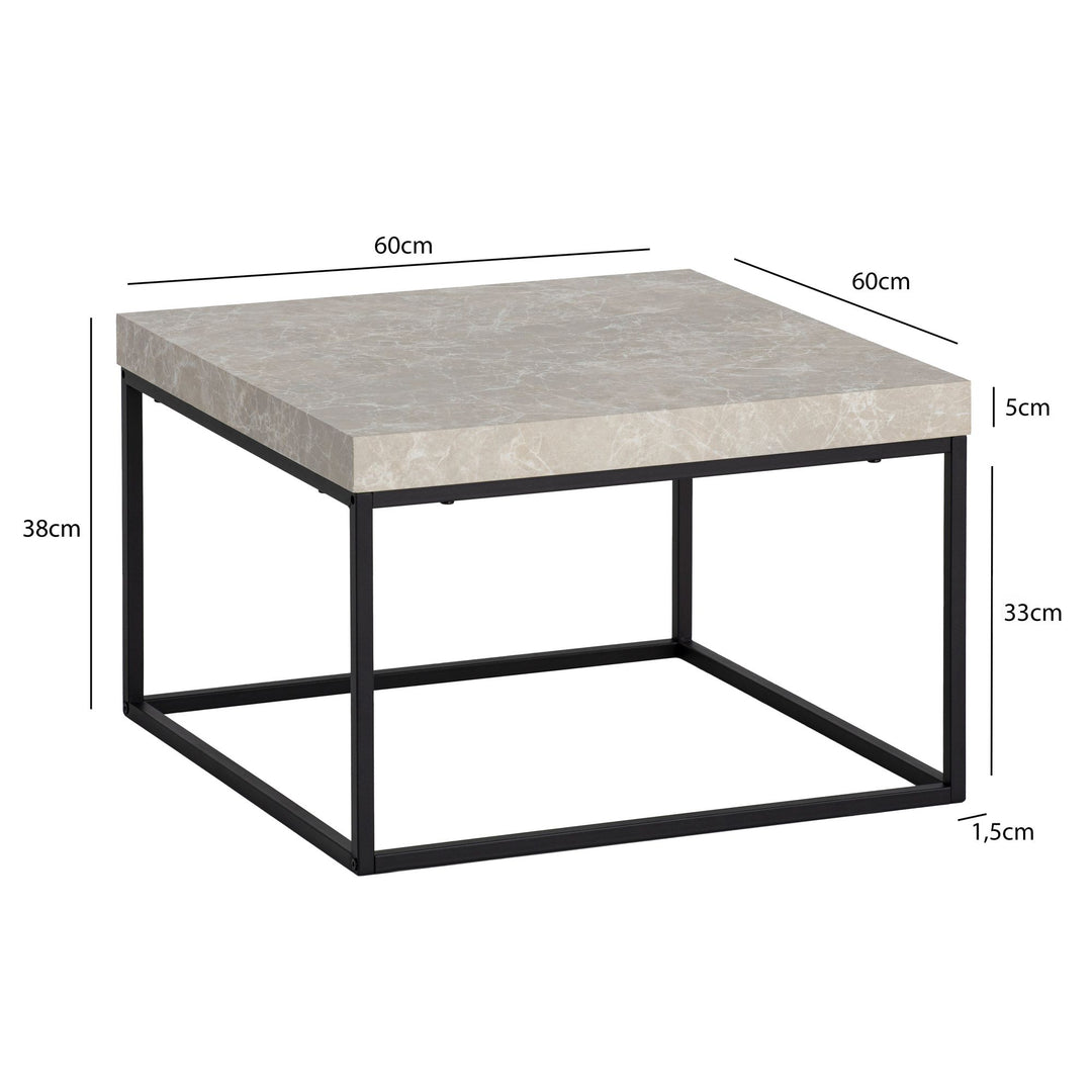 Couchtisch in Stein-Optik mit Metallbeinen im modernen Design