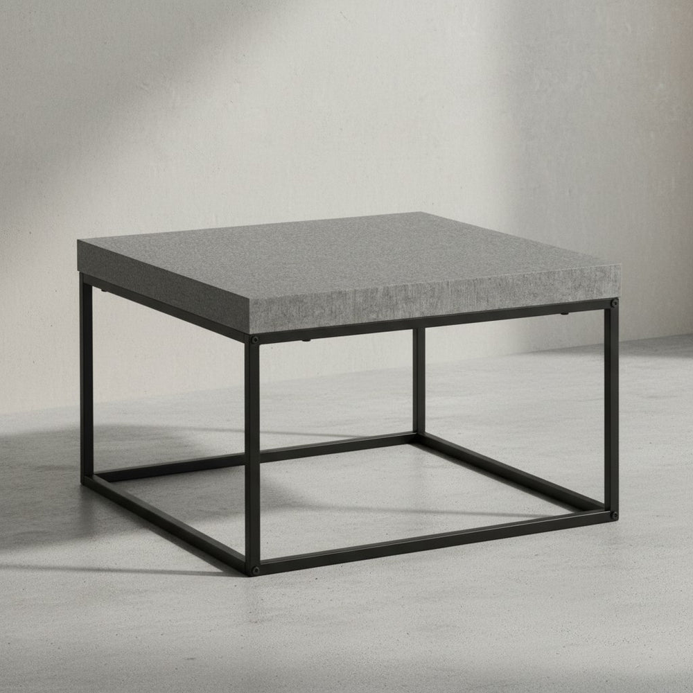 Couchtisch 60x60x38 cm Sandfarben Sofatisch in Stein-Optik Modern - Design Wohnzimmertisch Quadratisch - Loungetisch  - Kaffeetisch Metallbeine Klein_