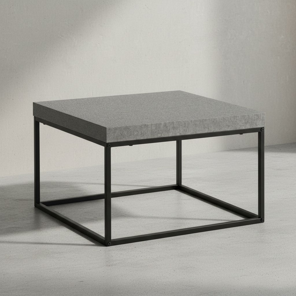 Couchtisch 60x60x38 cm Sandfarben Sofatisch in Stein-Optik Modern - Design Wohnzimmertisch Quadratisch - Loungetisch  - Kaffeetisch Metallbeine Klein_