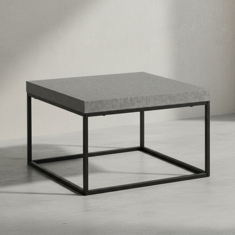 Couchtisch 60x60x38 cm Sandfarben Sofatisch in Stein-Optik Modern - Design Wohnzimmertisch Quadratisch - Loungetisch  - Kaffeetisch Metallbeine Klein_