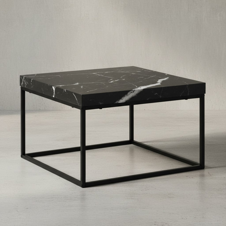 Couchtisch 60x60x38 cm Sandfarben Sofatisch in Stein-Optik Modern - Design Wohnzimmertisch Quadratisch - Loungetisch  - Kaffeetisch Metallbeine Klein_