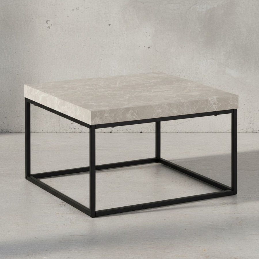Couchtisch 60x60x38 cm Sandfarben Sofatisch in Stein-Optik Modern - Design Wohnzimmertisch Quadratisch - Loungetisch  - Kaffeetisch Metallbeine Klein_