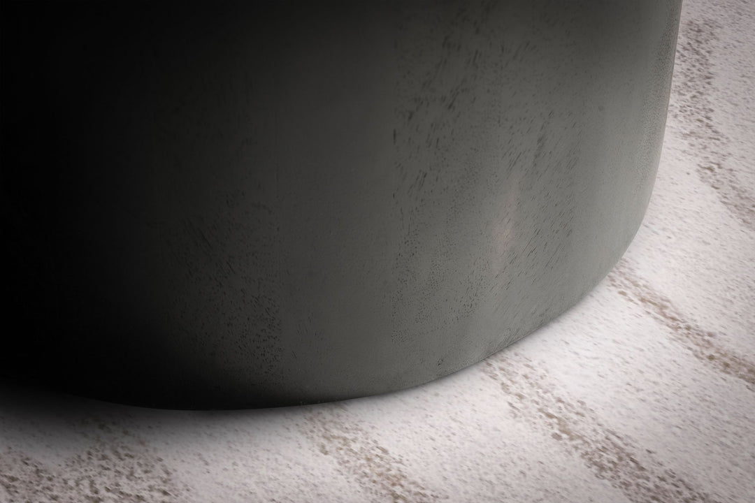 Couchtisch Rund Schwarz Mango Massivholz, 60x60x40 cm, Erhöhter Rand, Trommelgestell