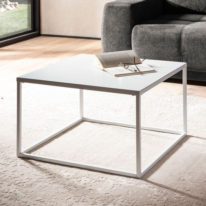 Couchtisch Weiß Metall Industrial 60x60x40 cm, Quadratisch