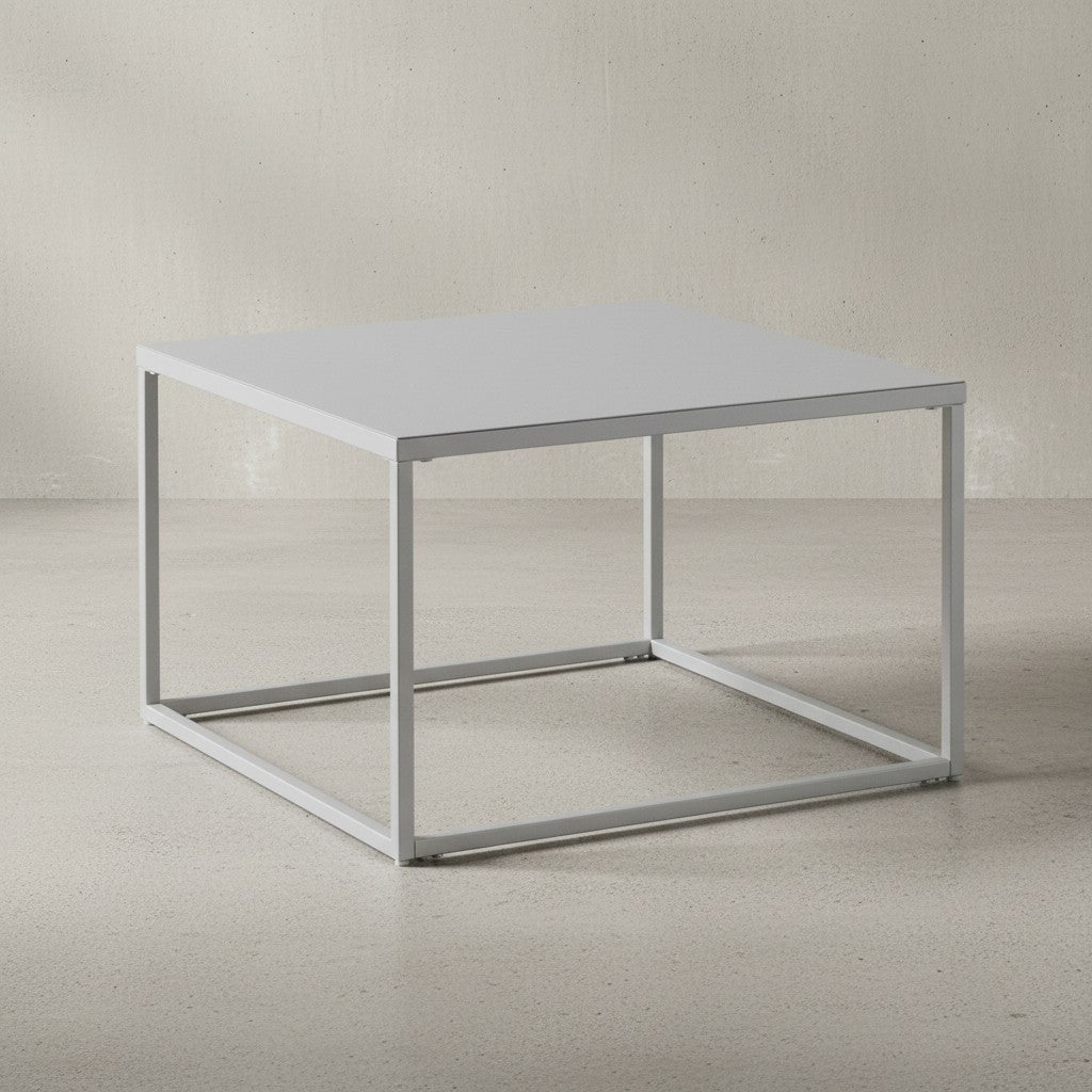 Couchtisch 60x60x40 cm Metall Wohnzimmertisch Industrial Weiß - Sofatisch Quadratisch - Loungetisch Kaffeetisch Stahl - Beistelltisch Quadratisch_