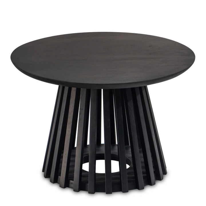Couchtisch Schwarz Massivholz Mango Rund 60x60x41 cm mit Gittergestell Modern