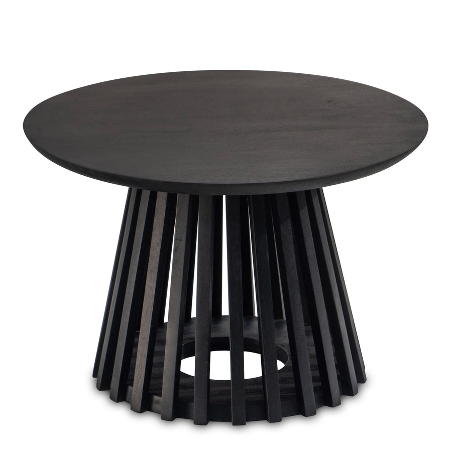 Couchtisch Schwarz Massivholz Mango Rund 60x60x41 cm mit Gittergestell Modern
