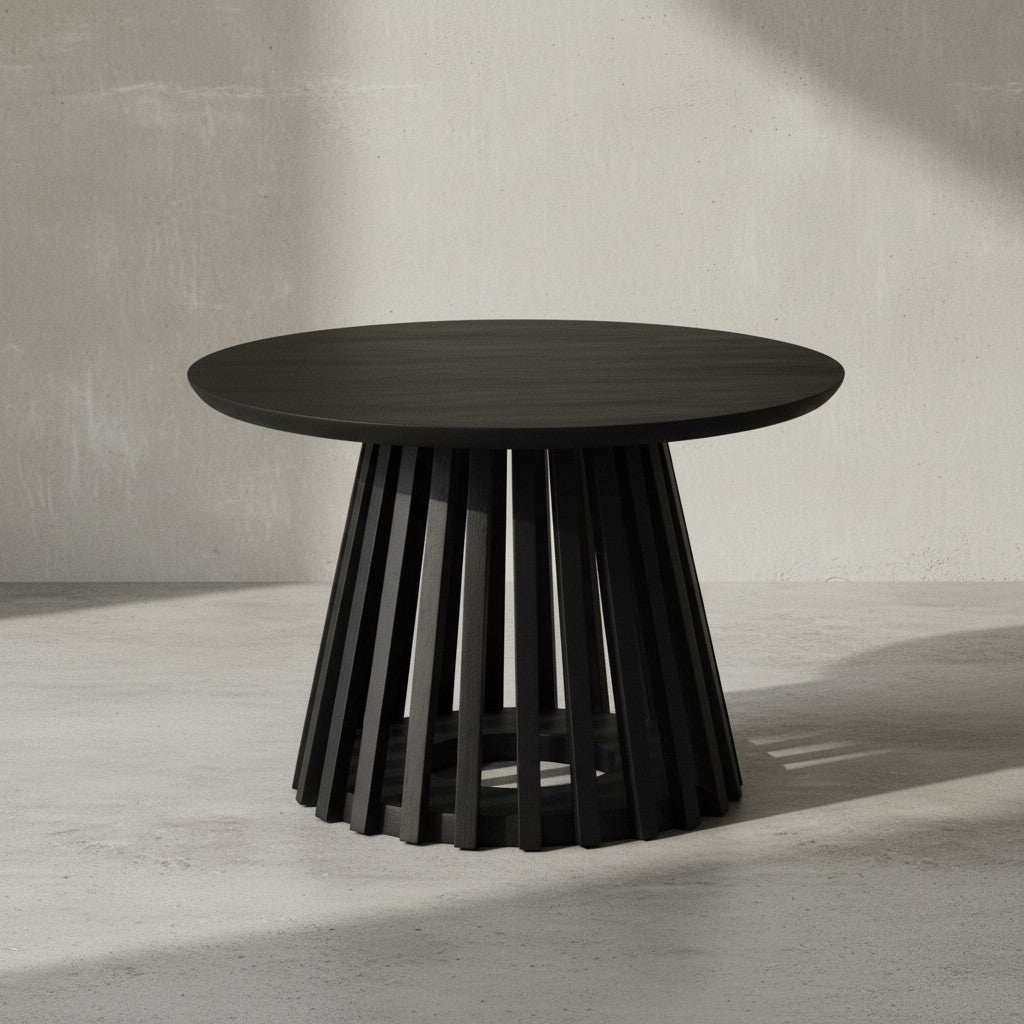 Couchtisch 60x60x41 cm Mango Massivholz Schwarz Sofatisch Rund - Design Wohnzimmertisch mit Gittergestell - Kaffeetisch Wohnzimmer Modern_