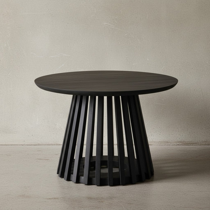 Couchtisch 60x60x41 cm Mango Massivholz Schwarz Sofatisch Rund - Design Wohnzimmertisch mit Gittergestell - Kaffeetisch Wohnzimmer Modern_