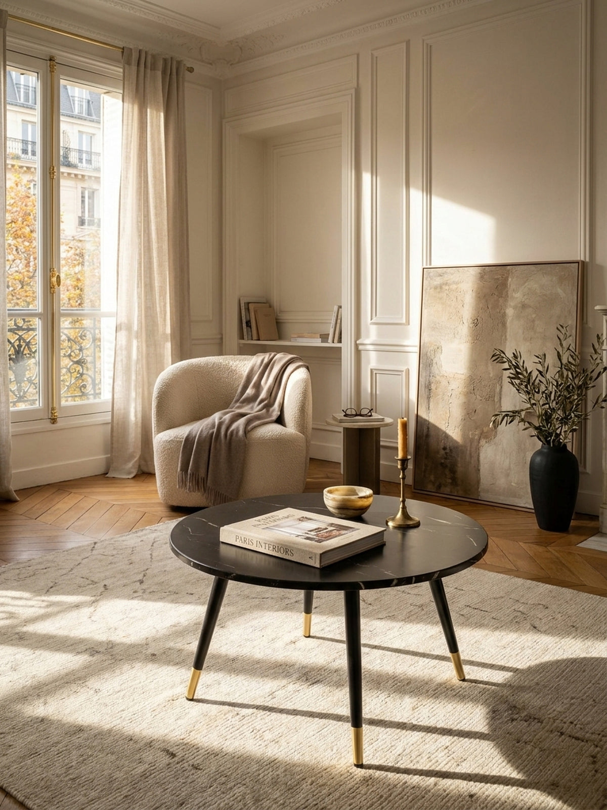 Runder Couchtisch Marmor Optik Gold – Modernes Design – Kadima Design