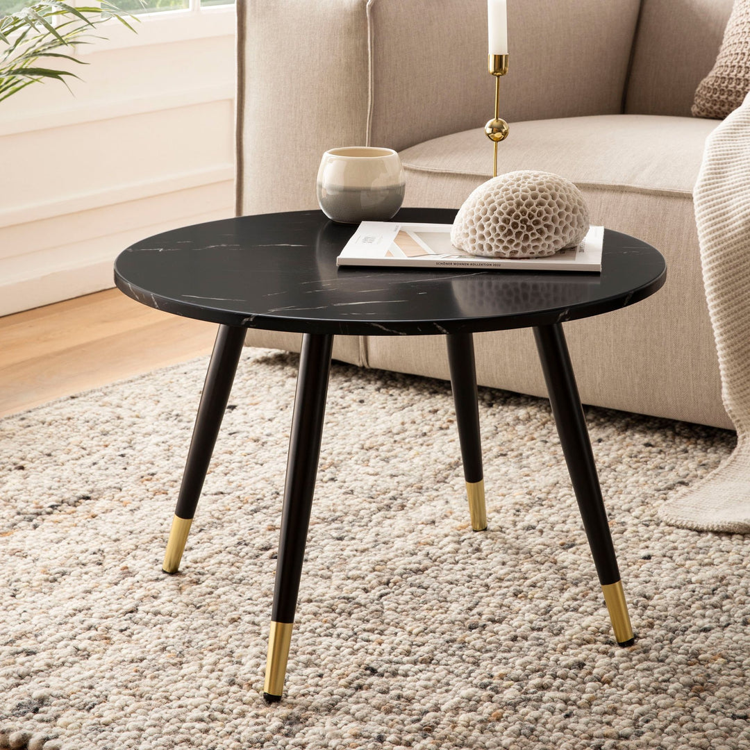 Couchtisch mit Marmor Optik, Modernes Design, Metall-Gestell, Runde Form