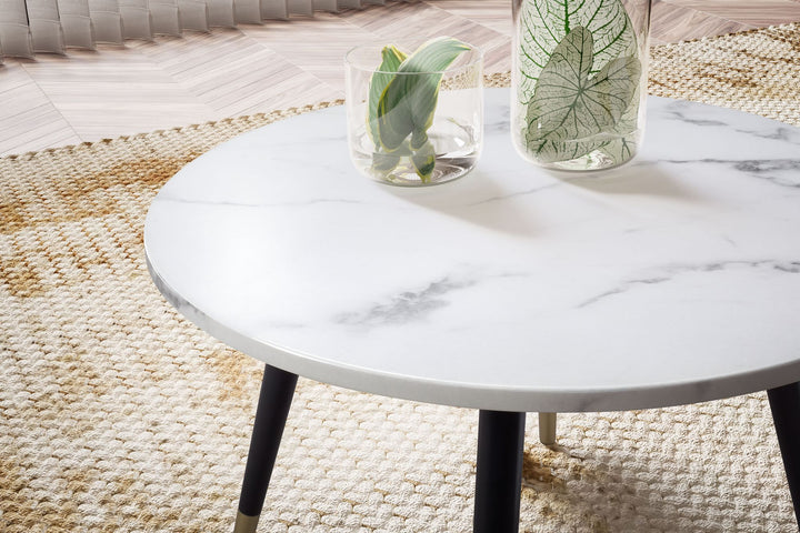 Couchtisch mit Marmor Optik, Modernes Design, Metall-Gestell, Runde Form
