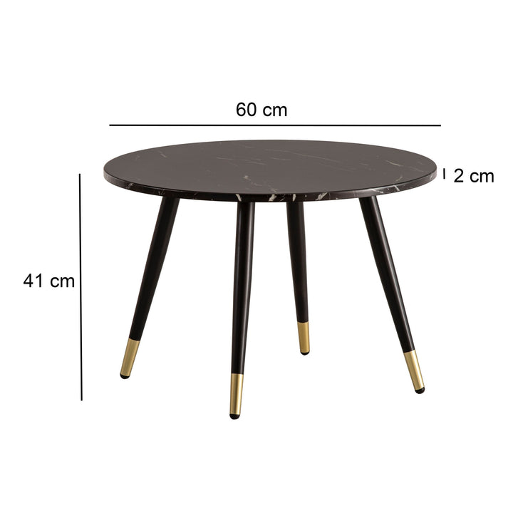 Couchtisch mit Marmor Optik, Modernes Design, Metall-Gestell, Runde Form