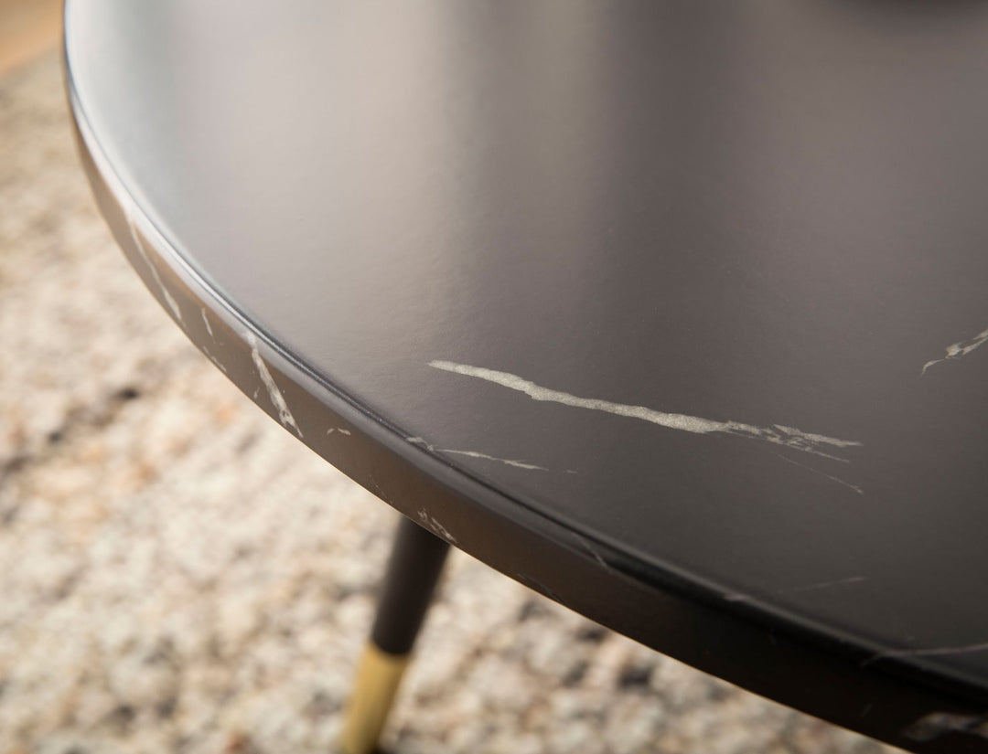 Couchtisch mit Marmor Optik, Modernes Design, Metall-Gestell, Runde Form