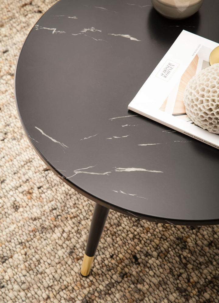 Couchtisch mit Marmor Optik, Modernes Design, Metall-Gestell, Runde Form