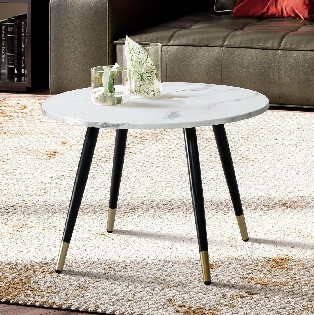 Couchtisch mit Marmor Optik, Modernes Design, Metall-Gestell, Runde Form