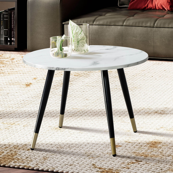 Couchtisch mit Marmor Optik, Modernes Design, Metall-Gestell, Runde Form