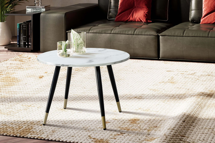 Couchtisch mit Marmor Optik, Modernes Design, Metall-Gestell, Runde Form