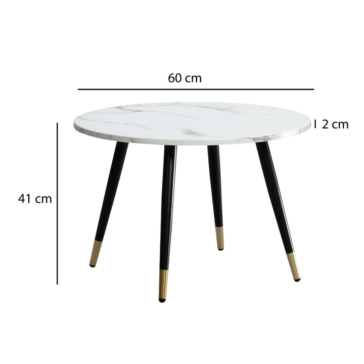 Couchtisch mit Marmor Optik, Modernes Design, Metall-Gestell, Runde Form