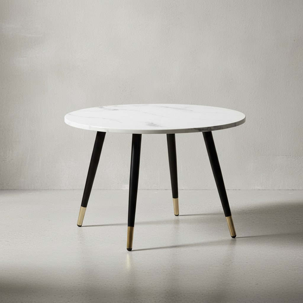 Couchtisch 60x60x41 cm mit Marmor Optik Modern - Design Wohnzimmertisch mit Metall-Gestell - Sofatisch Rund Tisch - Beistelltisch Wohnzimmer_