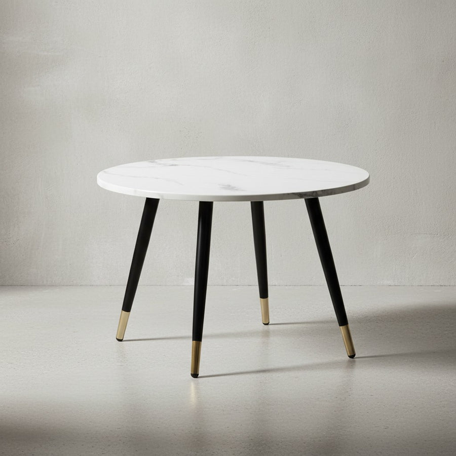 Couchtisch 60x60x41 cm mit Marmor Optik Modern - Design Wohnzimmertisch mit Metall-Gestell - Sofatisch Rund Tisch - Beistelltisch Wohnzimmer_