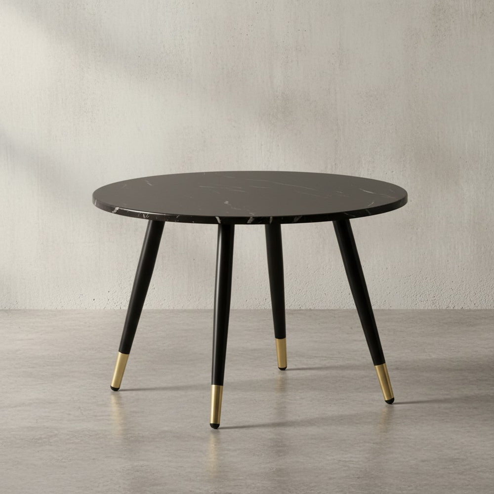 Couchtisch 60x60x41 cm mit Marmor Optik Modern - Design Wohnzimmertisch mit Metall-Gestell - Sofatisch Rund Tisch - Beistelltisch Wohnzimmer_
