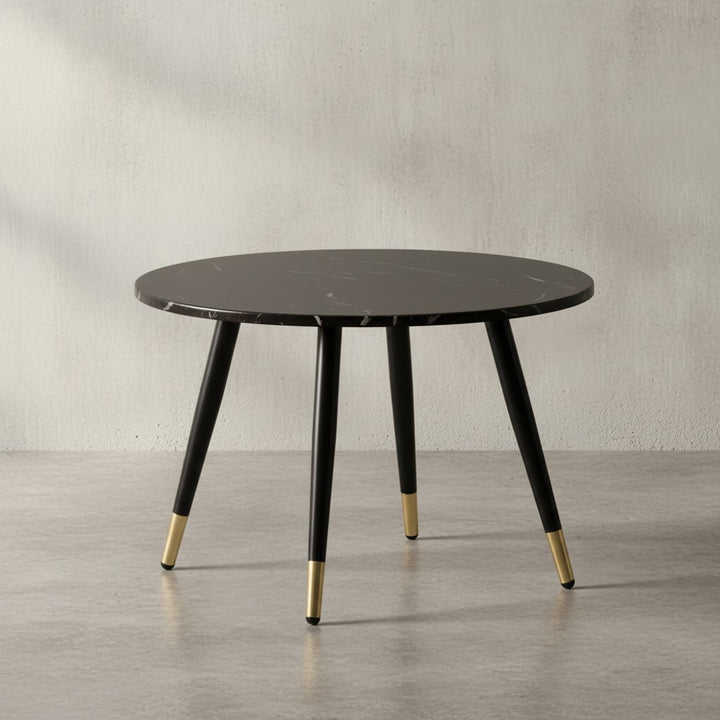 Couchtisch 60x60x41 cm mit Marmor Optik Modern - Design Wohnzimmertisch mit Metall-Gestell - Sofatisch Rund Tisch - Beistelltisch Wohnzimmer_