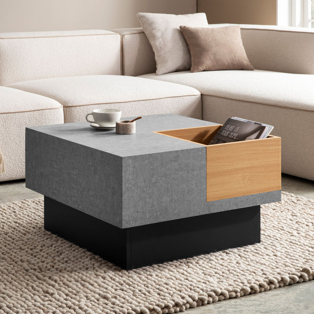 Couchtisch in Grau mit Beton-Optik, integriertem Stauraum, 65x65x40 cm