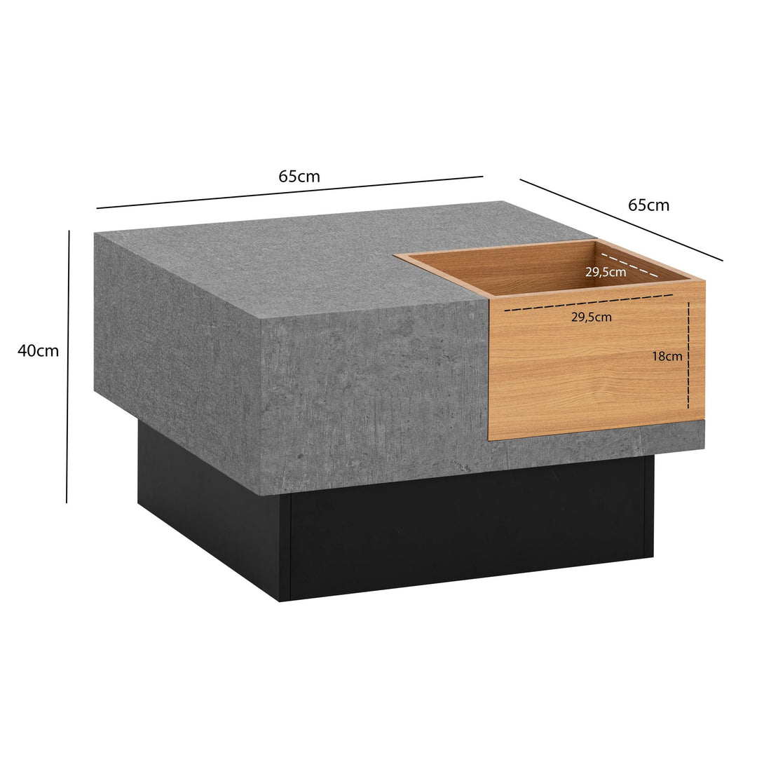 Couchtisch in Grau mit Beton-Optik, integriertem Stauraum, 65x65x40 cm