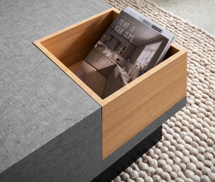 Couchtisch in Grau mit Beton-Optik, integriertem Stauraum, 65x65x40 cm