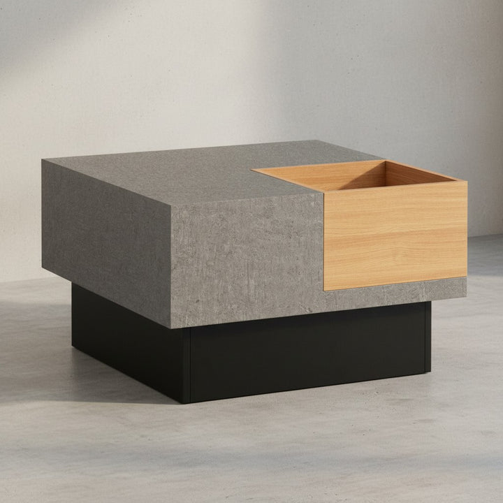 Couchtisch 65x65x40 cm Grau Sofatisch in Beton-Optik Modern - Design Wohnzimmertisch mit Stauraum - Loungetisch Quadratisch - Kaffeetisch Beistelltisch Ablagefach_